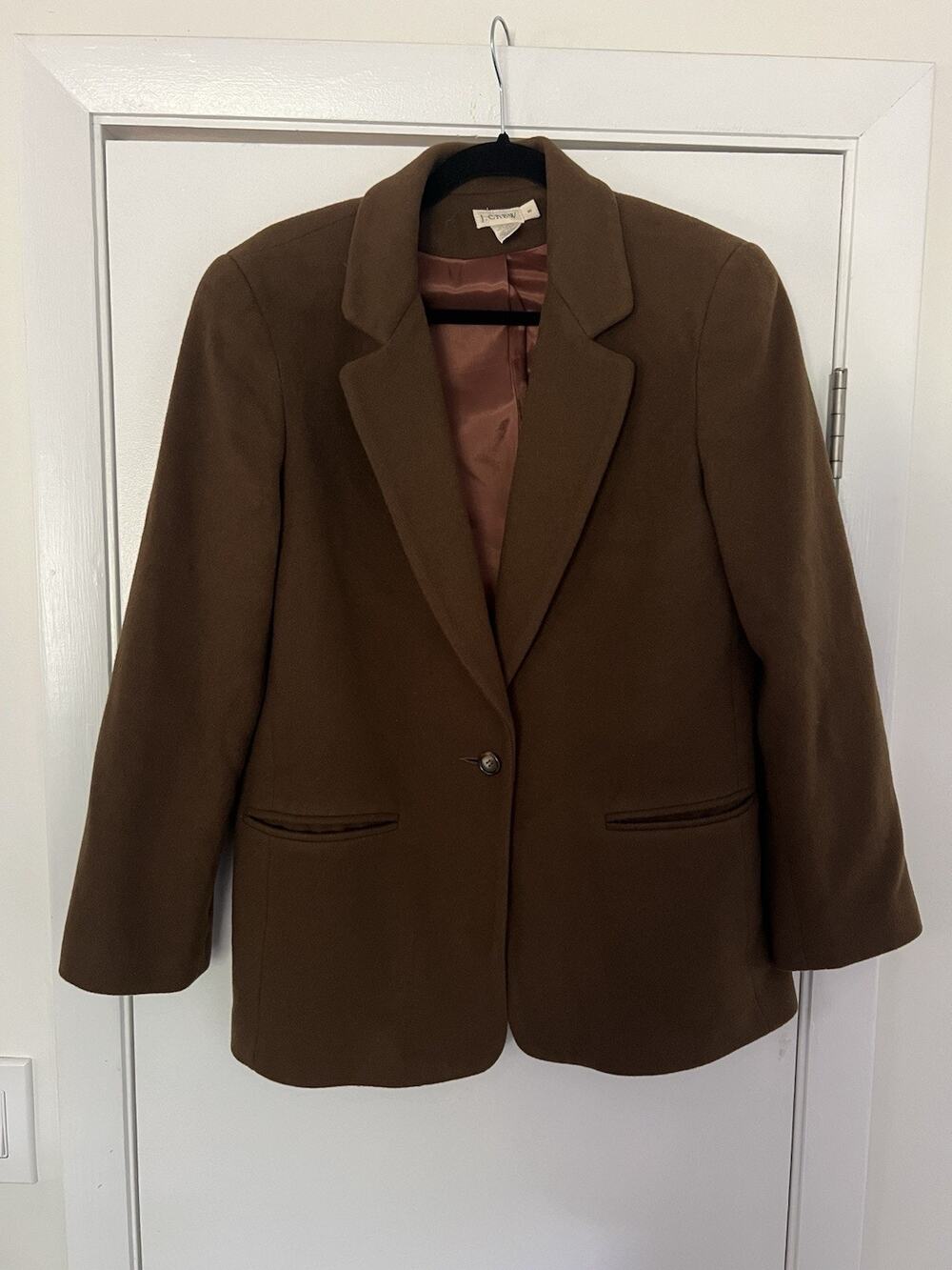 J Crew Vintage Chocolate Brown Wool Cashmere Blazer Size 8 Womens one button